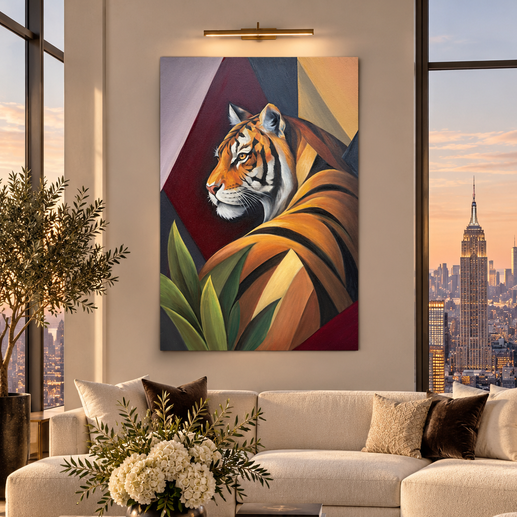 Original oil painting of a watchful tiger by Sekar Rajagopal.