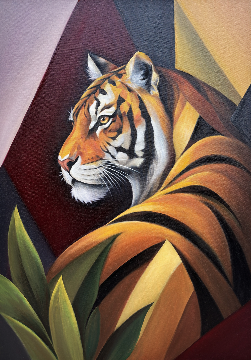 Original oil painting of a watchful tiger by Sekar Rajagopal.